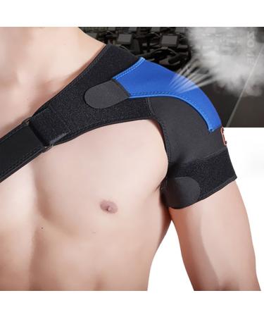 Adjustable Shoulder Brace Support - Stability Compression Sleeve for Rotator Cuff Pain Relief - Blue Left - Buy Online on GoSupps.com