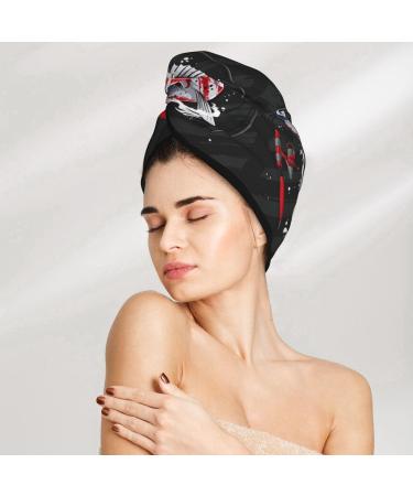 Hair Towel Wrap for Quick Drying | Towel Turban with Button - Largemouth Bass Design | International Shipping - Buy Online on GoSupps.com