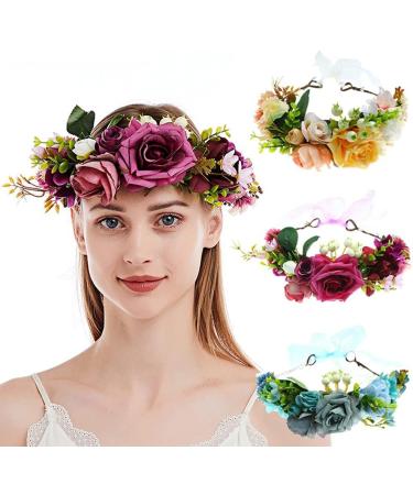 Buy Women s Floral Headband Wreath Crown - Fuchsia Ribbon for Festivals & Weddings | HH88-2 - 1 Count - Buy Online on GoSupps.com