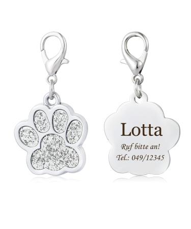Dog tag with engraving for dogs and cats animal tag paw print motif ID tags address tag silver