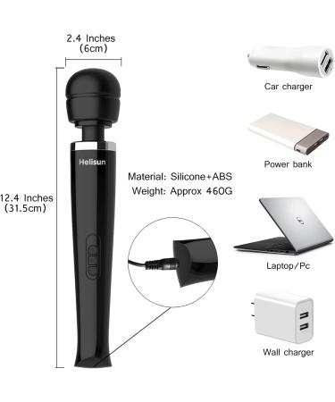 Helisun Magic Massager - Rechargeable Cordless Wand Massager | 8 Speeds, 20 Frequencies | Handheld Electric Back Massager for Neck & Back | USB Charging | Quiet & Portable | Black - Buy Online on GoSupps.com
