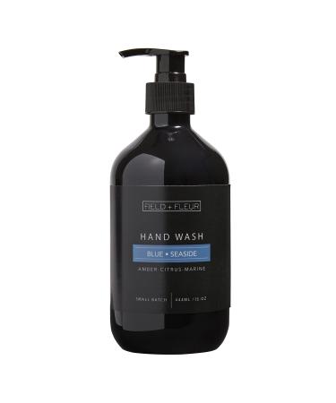 FIELD FLEUR Blue Seaside 15oz Hand Wash. Aromatic & Nourishing Hand Soap. Natural Aromatherapy Essential Oils. Citrus marine accords & coconut. Florals & amber musk & sandalwood. Made in the USA