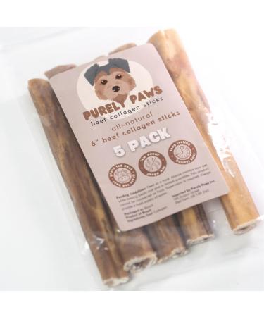 Purely Paws All-Natural Beef Collagen Sticks - Safe Digestible Dog Chews - Long-Lasting Low-Odour Rawhide Free (6 Inch 5 Count) 6 (5 Pack)