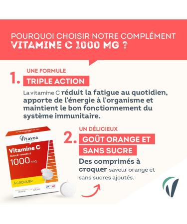 VITAVEA BIEN-ETRE - Vitamine C 1000mg - Tonus et Energie - Compl ment Alimentaire Fatigue et Syst me immunitaire - 28 comprim s - Saveur Orange -Sans sucres ajout s - Cure 28 jours -Fabriqu en France Rouge 28 unit (Lot de 1) - Buy Online on GoSupps.com