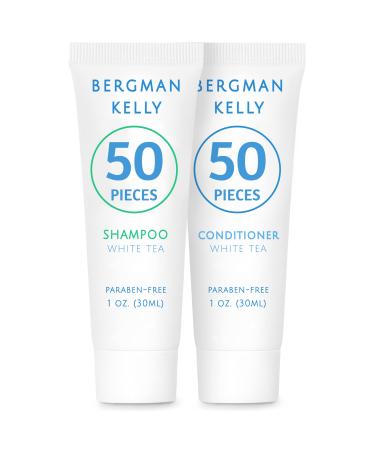 BERGMAN KELLY Travel Shampoo and Conditioner Set (1 fl oz 100 Pieces White Tea) Delight Your Guests with a Revitalizing and Refreshing Hotel Toiletries and Guest Hospitality in Bulk Hotel style 1 Ounce C. 50 Pack