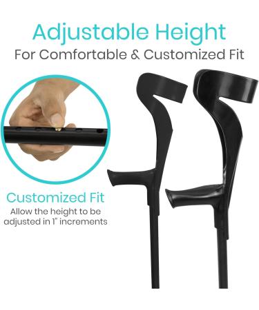 Vive Forearm Crutches (Pair) - Lightweight & Adjustable for Adults - Ergonomic Design, Heavy Duty Lofstrand Crutches - Comfortable on Wrist - Non Skid Tips - Black - Buy Online on GoSupps.com