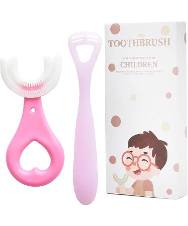 Kids U Shaped Tooth Brush & Tongue Scraper Set - Safe & Soft for Ages 2-6 | Pink - Buy Online on GoSupps.com