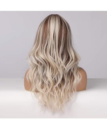 Emmor Gray Blonde Highlight Long Curly Synthetic Wig for Women | Heat Resistant Middle Part Wig - Buy Online on GoSupps.com