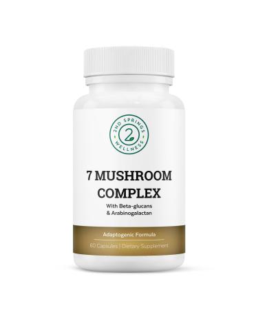 Organic Mushroom Complex - 7 Mushroom Supplement - Immune Support Nootropic & Adaptogenic Supplement with Lion's Mane Chaga Maitake Shiitake Reishi Turkey Tails Cordyceps Capsules 7 Mushroom Complex