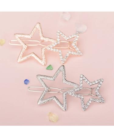 2pcs Rhinestone Star Hair Clips - Stylish Metal Hollow Geometric Hair Accessories for Girls and Women - Buy Online on GoSupps.com
