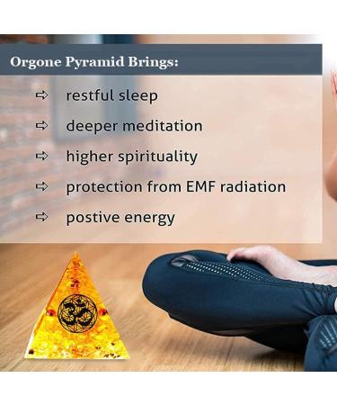 VNSTKWW Moonstone & Citrine Crystal Orgone Pyramid | Energy Tower | Reiki Chakra Healing | Flower of Life Design | Orgonite Pyramid Gift - Buy Online on GoSupps.com