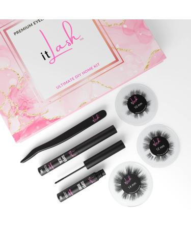 itLASH Ultimate Eyelash Extension Kit  Do-itLash-Yourself at Home  30-Premium Lash Segments  Applicator  SuperBond Lash Adhesive  SuperSeal Lash Sealer  48 Hour Hold  10mm  12mm  14mm for custom application