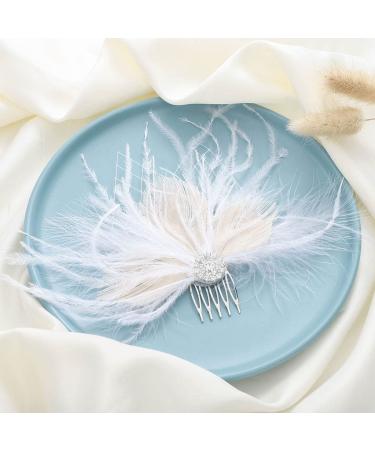 Latious Bride Flapper Feather Hair Comb | White Crystal Bridal 1920s Hair Clip | Gatsby Hair Jewelry for Women - Buy Online on GoSupps.com