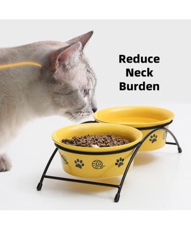Sweejar Ceramic Elevated Cat Bowls - 15 Tilted Raised Pet Bowl with Wooden Stand - Pack of 2 Yellow Bowls 12 Fl Oz - Non-Slip Design for Small Dogs and Cats - Buy Online on GoSupps.com