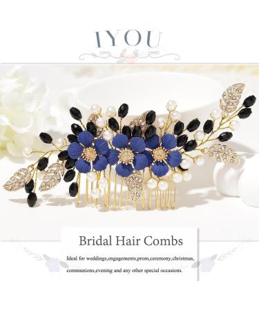 IYOU Flower Bridal Hair Comb Blue Crystal Wedding Slide Combs Pearl Party Bride Hair Pieces Accessories for Women - Buy Online on GoSupps.com