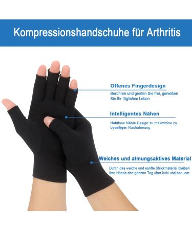 2-Pair Arthritis Compression Gloves for Rheumatoid & Osteoarthritis Relief | Fingerless Breathable Moisture-Regulating | Unisex Black (Large) - Buy Online on GoSupps.com
