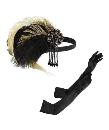 1 Feather Hair Accessory 1 Pair Of Gloves 1920S Headwear Women'S Accessories Classic Headwear Feather Headwear Vintage Headbands Headbands And Headwear