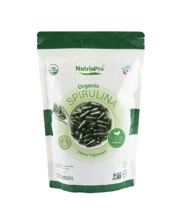NUTRINPRO USDA Organic Spirulina Capsules - 100% Pure Vegan Supplement, Non-GMO, Gluten-Free, Chemical-Free, (720)