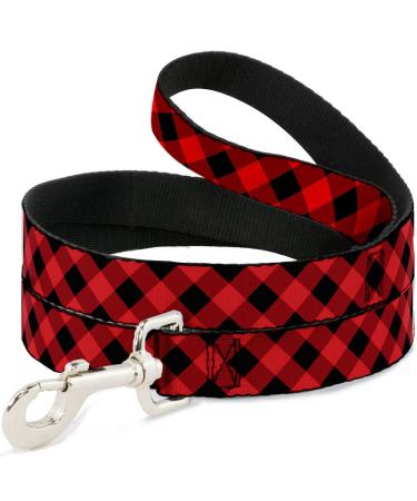 Buckle-Down Dog Leash Diagonal Buffalo Plaid Black Red Available in Different Lengths and Widths for Small Medium Large Dogs and Cats 4 Feet Long - 1.5" Wide