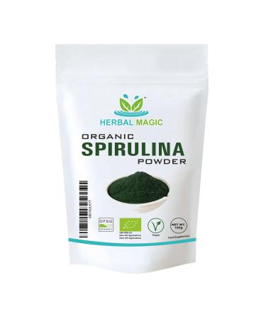 Herbal Magic's Organic Spirulina Powder - Sparkle Your Smoothies Shakes - Ideal for Trainers on a Vegan Vegetarian Diet - No Fillers & Preservatives - of&G UK Organic Certified-100g (Pack of 1) Spirulina Powder 100.00 g (Pack of 1)
