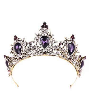 Vintage Tiara for Women Crystal Queen Crowns and Tiaras Costume Party Accessories for Wedding Halloween Prom Purple