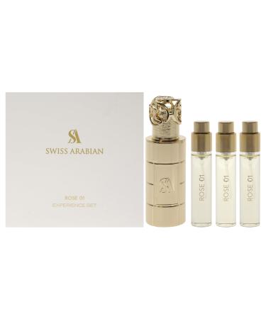 Swiss Arabian Rose 01 Giftset - Arabian Perfumes for Women and Men - Long Lasting Perfume - Floral Rose Vanilla Perfume - 3 Bottles with Case - 4 pc