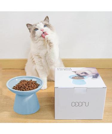 CEEFU Extra Wide Elevated Cat Bowls - Ceramic Cat Food Bowl 6.2" Raised Cat Food Bowls Elevated Shallow Cat Food Dish Whisker Fatigue Lead & Cadmium Free 5" Good Height for Cat Feeding Blue Baby Blue - Buy Online on GoSupps.com