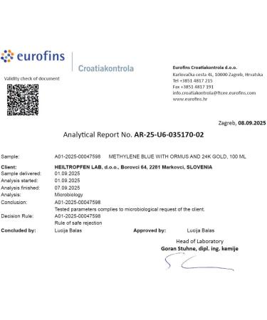 Methylene Blue & Ormus & Gold 3.4 Fl Oz - 100 ml | Ultra High Purity | with 10 ppm Colloidal Gold 24K | Glass Bottle | Third-Party Tested | Heiltropfen  - Buy Online on GoSupps.com