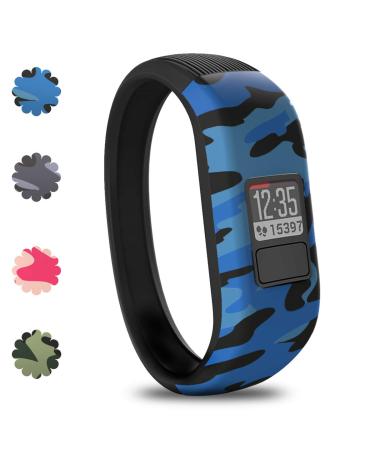 Vozehui Silicone Bands Compatible with Garmin Vivofit 3/Vivofit JR/Vivofit JR 2 , Soft Silicone Replacement Sport Wristbands for Kids Boys Girls,Small Large Blue Camo Small