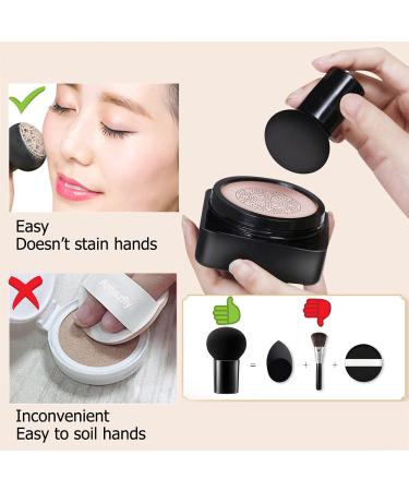 2 PCS Air Cushion CC Cream Set with Mushroom Makeup Sponge - Moisturizing BB Cream for Long Lasting Matte Finish and Bright Makeup Base - Includes Powder Brush - Natural Shade - Buy Online on GoSupps.com