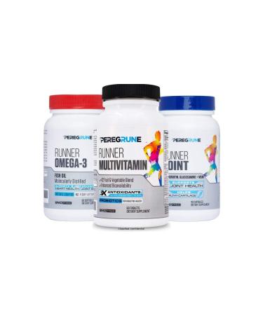 PEREGRUNE Runner Vitamin Joint Support & Omega-3 Bundle (1 Month Supply): Engineered Running Supplement | Antioxidants Vitamin B Complex Probiotics Glucosamine/Chondroitin/MSM EPA/DHA Fish Oil