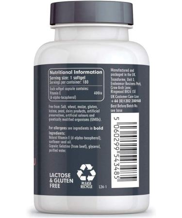 Transforme Vitamin E 400iu Softgels - 180ct Natural D-Alpha Tocopherol for Higher Absorption - 6 Month Supply - Buy Online on GoSupps.com