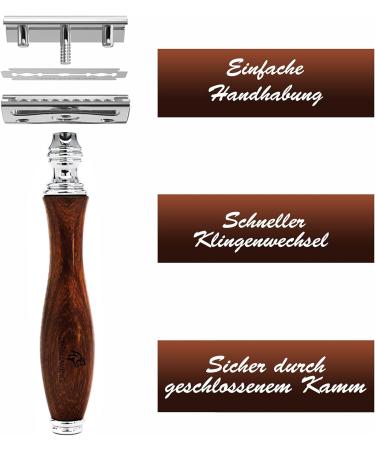 JAG Shaving Razor Set | Sustainable 3-Part Wooden Razor & Synthetic Hair Brush | Double Edge Blades for Men & Women | Eco-Friendly Shaving Stand - Buy Online on GoSupps.com