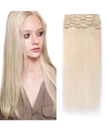 Clip in extensions real hair 8 Tressen hair extension cheap hair part 100% remy human hair thin smooth white bleach#70-1 18 "(45cm) -70g