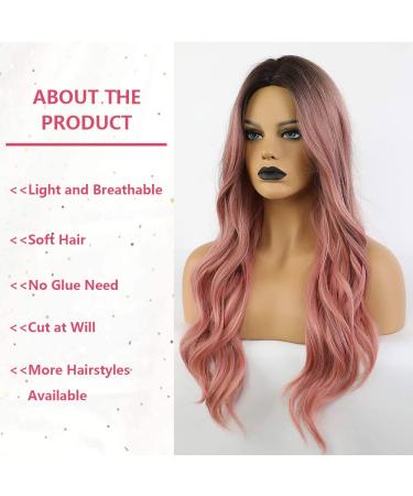 Piaou Ombre Black to Pink Synthetic Wig for Women - Long Natural Wave Heat Resistant Hair - Natural Looking - Buy Online on GoSupps.com
