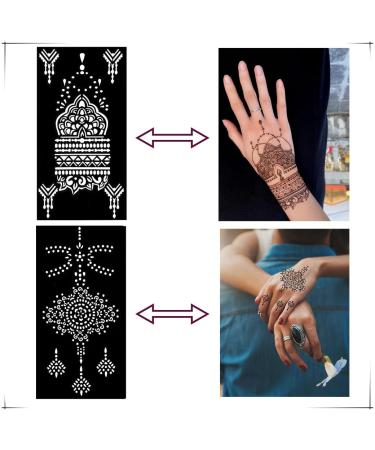 QSTOHENA Henna Tattoo Stencils Kit - 12 Sheets Temporary Stickers for Women & Girls | Indian Arabian Hand Tattoo Templates - Reusable & Easy to Use - Buy Online on GoSupps.com