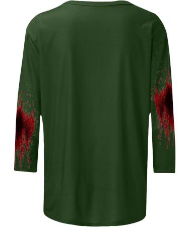 Yihaojia Womens Halloweeen 3/4 Sleeve Shirts Scary Blood 3D Splatter Print Crewneck Pullover Tee Shirt Green#198 XX-Large - Buy Online on GoSupps.com