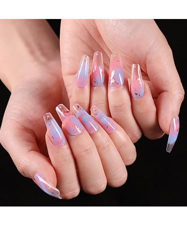 Bohend coffin false fingernails ballerina false nails glossy nails to stick 24st acrylic art you press on nail tips for women and girls