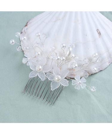 Allereya Crystal Pearl Wedding Hair Comb Barrette Rhinestone Pearl Flower Hair Comb Barrette Silver CZ Flower Bling Bridal French Pearl Head Comb Bride Hair Accessories for Women and Girls (Silver) - Buy Online on GoSupps.com