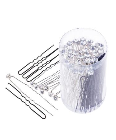 Sourcetone hairpins and u-shaped hairpins white crystal strass professional hair clips with storage bottle 40 pieces of crystal needles and 40 pieces of U-shaped needles 80 pieces - Buy Online on GoSupps.com
