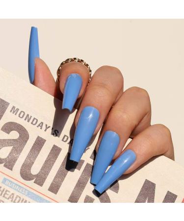 Buy Sethain Shiny Blue Ballerina False Nails - Long Coffin Press On Nails for Women & Girls | International Shipping Available - Buy Online on GoSupps.com