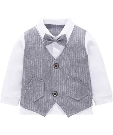 AmzBarley Baby Boys Gentleman Suit | Long/Short Sleeve Shirt Pants Vest Bowtie Tuxedo Romper | Grey | 1-2 Years - Buy Online on GoSupps.com