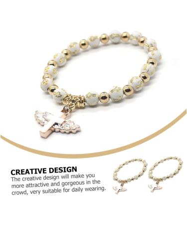 CALLARON 4pcs Cross Bracelet Mens Gifts Christ Prayer Wrist Chain Stretchy Bracelets for Women Hand Chains Men Gift Gold Dainty Bracelet Beaded Wrist Jesus White Miss Metal Makeup Elastic - Buy Online on GoSupps.com