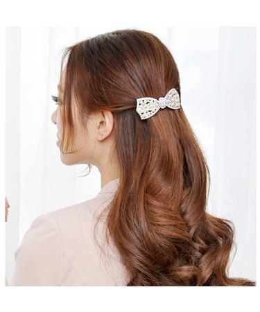 EMZHOLE Elegant Rhinestone Pearl Bow Hair Barrette - White | Crystal Headdress Hairpin and Accessories - Buy Online on GoSupps.com
