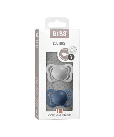 BIBS Couture Baby Pacifier 2-Pack | Made in Denmark | BPA Free | Anatomical Nipple | Natural Rubber Latex | Size 1 (0-6 Months) | Cloud/Steel Blue - Buy Online on GoSupps.com