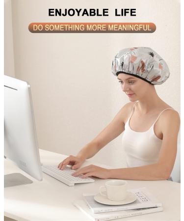 Terry Cloth Lined Shower Cap - YIZIJIZI Triple Layer Large Waterproof & Reusable Cap for Long Thick Hair - Grey - Buy Online on GoSupps.com