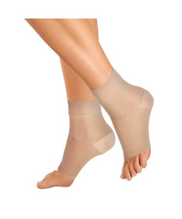 OrthoSleeve FS6 Compression Foot Sleeve (One Pair) for Plantar Fasciitis, Heel Pain, Achilles Tendonitis and Swelling Medium Natural