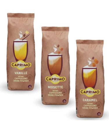 CAPRIMO | Gourmet Trio | Vanilla Hazelnut Caramel flavored cappuccinos | 3x1kg sachet of 1 kg of Instant Drink in soluble powder to vary the pleasures at breakfast and snack time