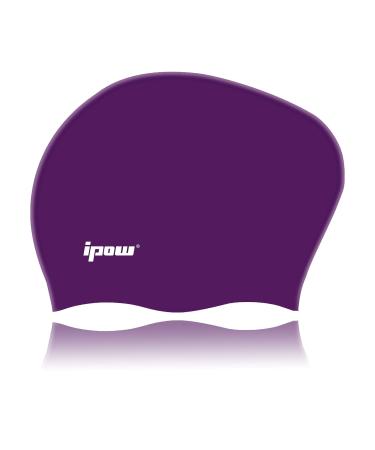 ipow swimming cap bathing hat for long hair children girls youth purple