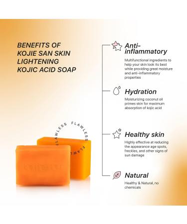 Kojie San Skin Lightening Kojic Acid Soap - 3 Bars for Age Spots Freckles & Acne Scars - 100g | Fade Dark Marks & Sun Damage | Shop Now! - Buy Online on GoSupps.com